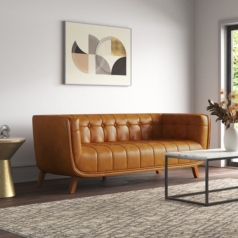 Ardrie PVC Faux Leather Flared Arm Sofa | Kustom Deco Furniture