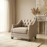 Luxury cream single seat sofa chair – stylish upholstered accent armchair living room furniture in neutral tones for Dubai homes