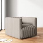 Beige fabric arm chair with channel tufting – modern 1 seater sofa style accent chair for living room furniture