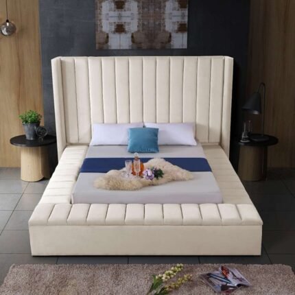 Lines Channel Tufted & Storage Velvet Bed