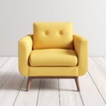 Yellow fabric arm chair with wooden legs – modern 1 seater sofa style accent chair for living room furniture by Kustomdeco