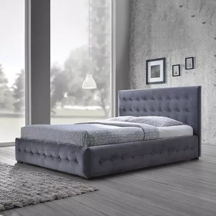 Serene Slumber Contemporary Button Tufted Grey Velvet Bed