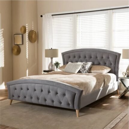 Haven Hush Contemporary Fabric Curved Tufted Bed