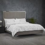 Bertha Mirrored Strip Headboard Velvet Fabric Bed