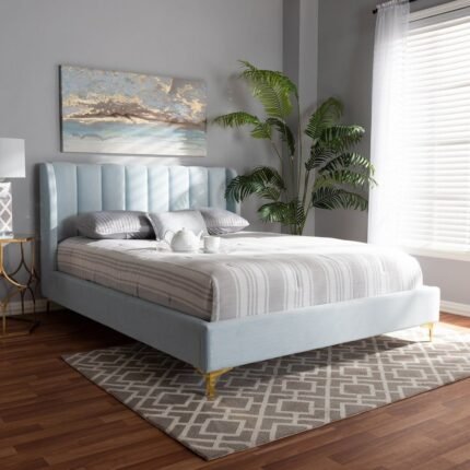 Serene Sway Glam & Luxe Velvet Upholstered Bed With Gold Tone Legs