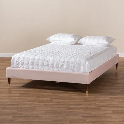 Dream Weave Glam & Luxe Light Pink Velvet Upholstered Bed