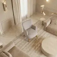 Modern beige arm chair with upholstered fabric – luxury 1 seater sofa style accent chair for living room furniture