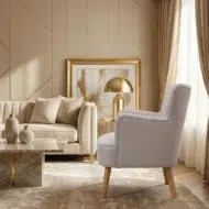 Modern arm chair for living room – beige accent chair and 1 seater sofa alternative for UAE home interiors