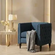 Modern blue arm chair with tufted upholstery – luxury 1 seater sofa style accent chair for living room furniture