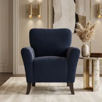 Modern blue accent chair with padded arms and fabric upholstery in Dubai