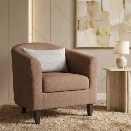 Modern brown arm chair with cushioned seat – upholstered 1 seater sofa style accent chair for living room furniture