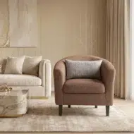 Stylish living room accent chair – brown upholstered arm chair with compact design, ideal 1 seater sofa alternative