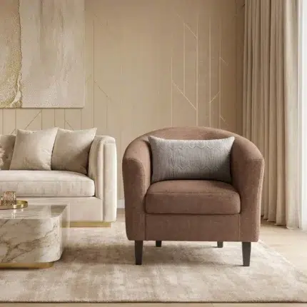 Stylish living room accent chair – brown upholstered arm chair with compact design, ideal 1 seater sofa alternative