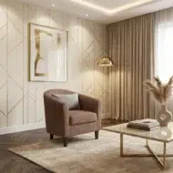 Brown upholstered 1 seater sofa chair – modern arm chair for living room, lounge and apartment interiors