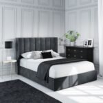 Comfort Calm Grey Velvet Small Double Ottoman Bed With Winged Headboard