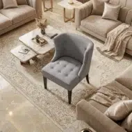 Modern grey arm chair with tufted seat and nailhead trim – luxury 1 seater sofa style accent chair for living room furniture in UAE