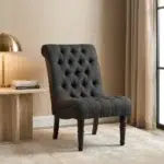 Minimalist custom grey arm chair – modern tufted accent chair for living room decor in Uae by Kustomdeco