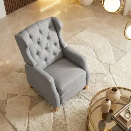Grey tufted armchair in uae by kustomdeco