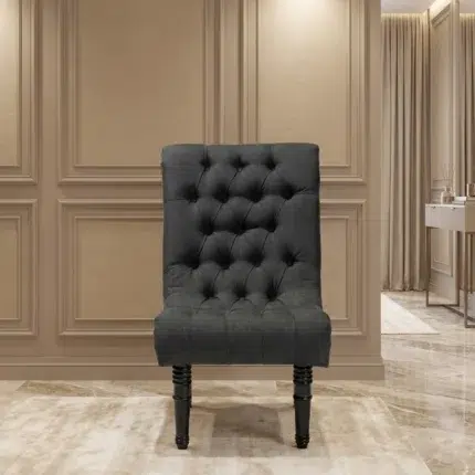 Hotel style tufted accent chair – dark grey arm chair for modern living room
