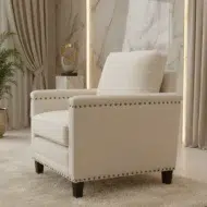 Living room armchair ivory fabric single sofa chair elegant design by Kustomdeco.