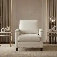 1 seater sofa chair in ivory fabric for living room and lounge in abu dhabi uae.