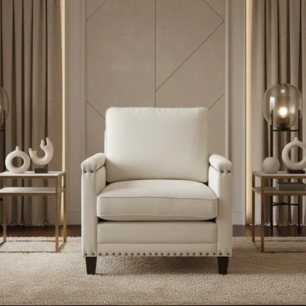 1 seater sofa chair in ivory fabric for living room and lounge in abu dhabi uae.
