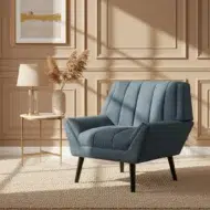 1 seater sofa chair blue fabric mid century modern design