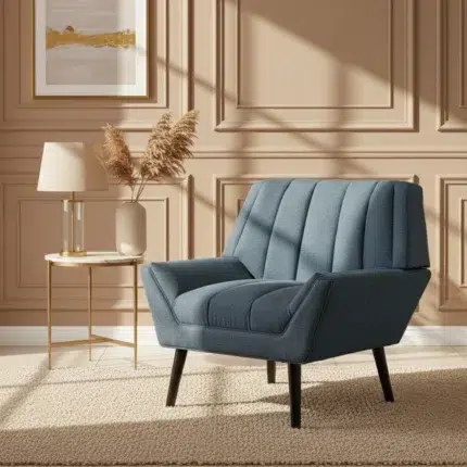 1 seater sofa chair blue fabric mid century modern design