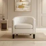White leather accent chair modern design with curved backrest in ajman uae