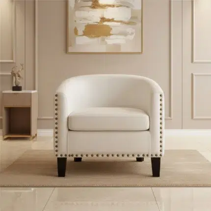 White leather accent chair modern design with curved backrest in ajman uae