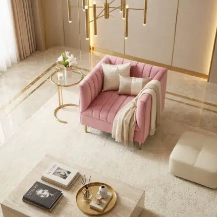 Modern arm chair for living room – pink accent chair and 1 seater sofa alternative for UAE luxury home interiors