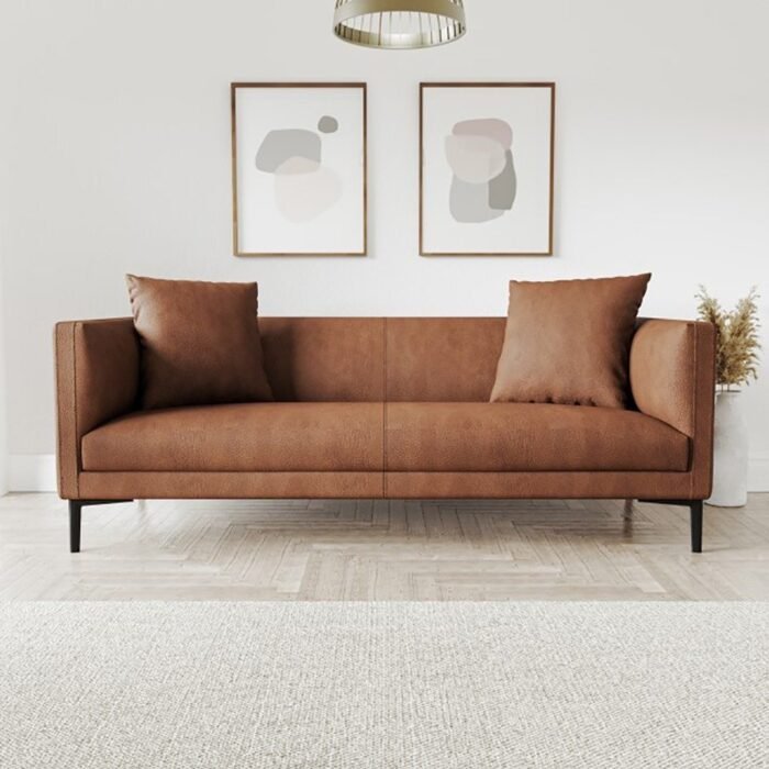 Tan Brown Faux Leather 3-Seater Sofa by Kustom Deco