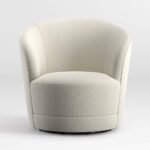 Modern ivory fabric arm chair with curved design for living room