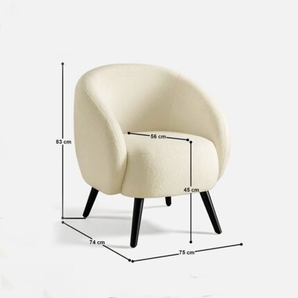 Modern ivory boucle accent chair with curved tub design