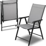 Patio Chairs, Foldable Patio Chair with Armrests (Grey).