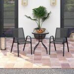 Outdoor Patio Bistro Set – Black Wicker Chairs & Round Table