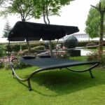Patio Lounge Bed with Canopy and Pillows Oxford Fabric Sun Bed