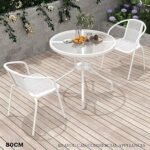 Dining Set 3 Piece Outdoor Furniture Patio Table and Chair, White.