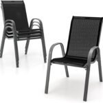 Patio Chairs, Stackable Patio Chairs with Armrests (Black)