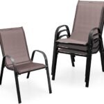 Patio Chairs, Stackable Patio Chairs with Armrests (Brown).
