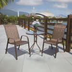 Outdoor Patio Bistro Set – 2 Wicker Chairs & Round Table