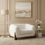 Boucle sherpa arm chair in cream fabric – luxury 1 seater sofa style accent chair for living room furniture UAE
