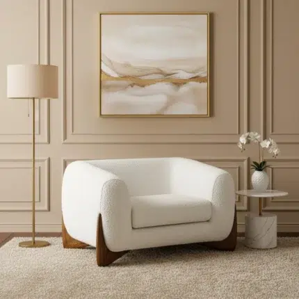 Boucle sherpa arm chair in cream fabric – luxury 1 seater sofa style accent chair for living room furniture UAE