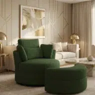 Green upholstered 1 seater sofa chair – modern arm chair for living room, lounge and contemporary apartment interiors