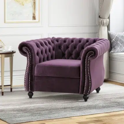 Modern arm chair for living room – purple velvet accent chair and single seater sofa alternative for UAE homes