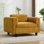 Mustard fabric arm chair with wide arms – modern 1 seater sofa style accent chair for living room furniture