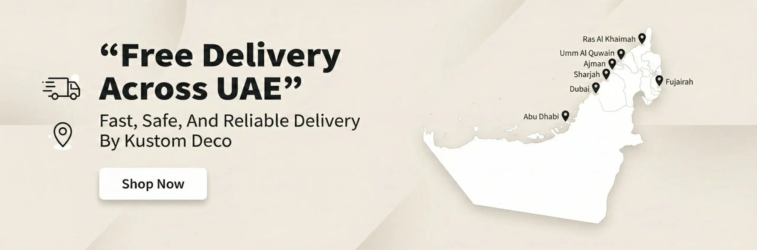 Kustom Deco custom sectional sofa delivery zones Dubai Abu Dhabi Sharjah UAE coverage map free delivery