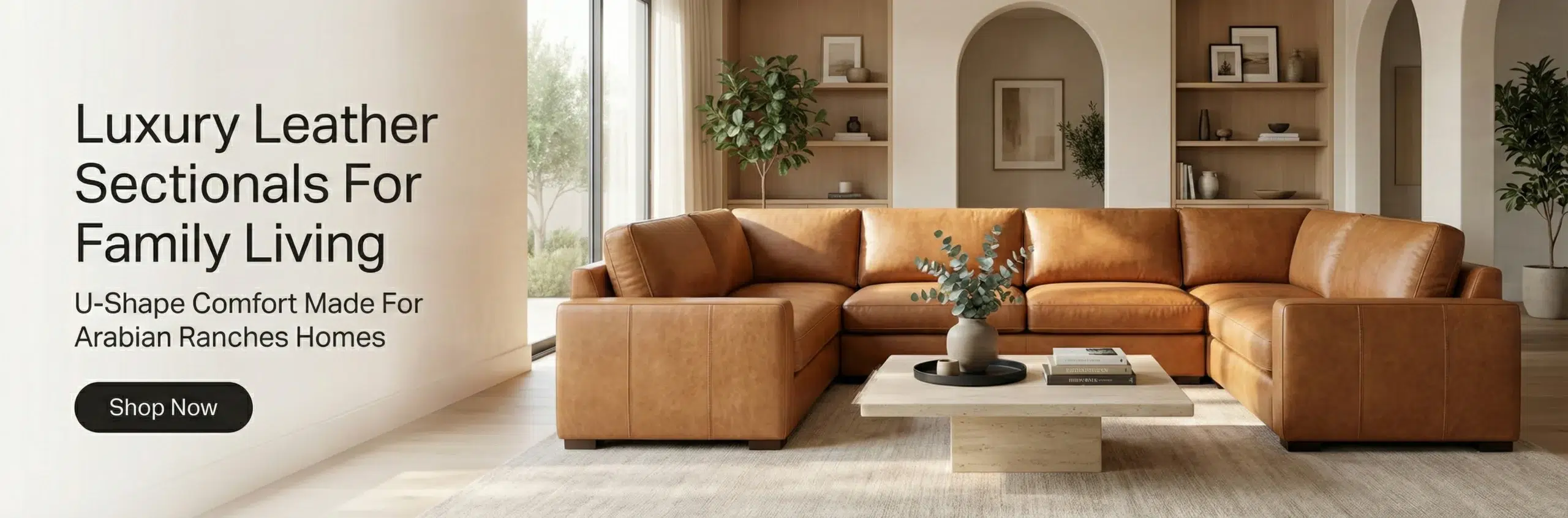 Premium leather custom sectional sofa Arabian Ranches Dubai villa U-shaped 3 years old perfect condition