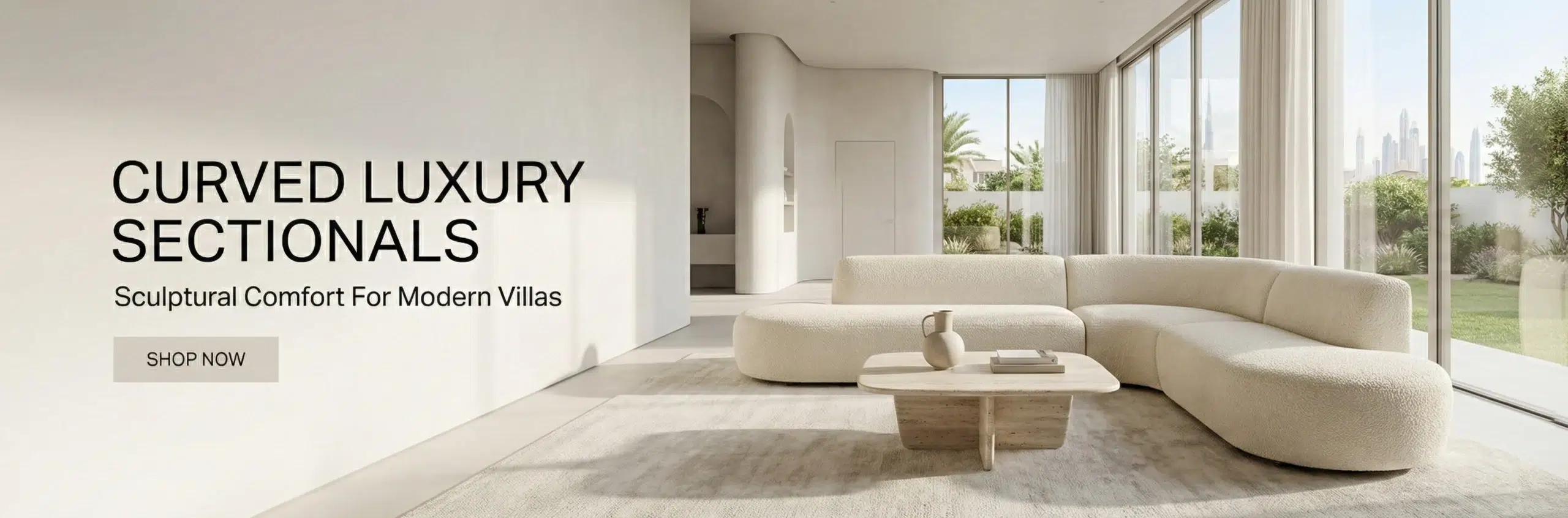 Curved custom sectional sofa Dubai luxury villa sculptural design flowing organic shape statement piece