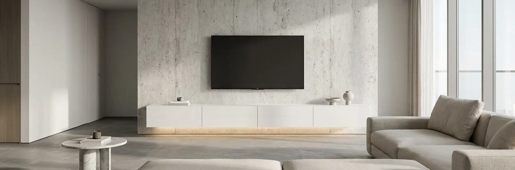 Custom TV cabinet Dubai - Modern luxury TV unit manufactured by Kustom Deco for Dubai villa living room